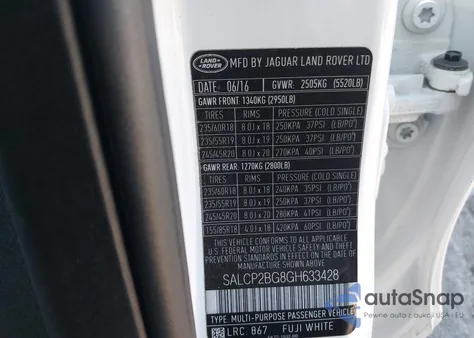 2016 Land Rover Discovery Sport Se from USA, damaged, VIN SALCP2BG8GH633428